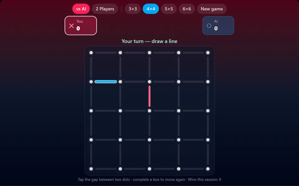 Dots and Boxes gameplay
