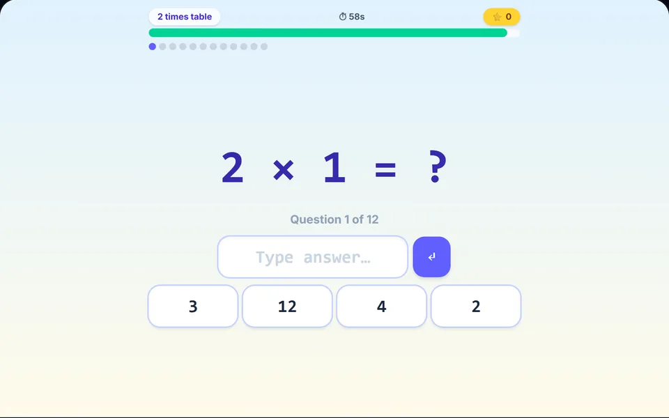 Times Tables gameplay